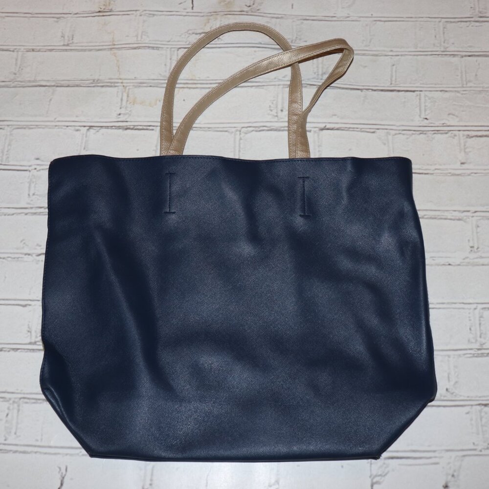 💙 Navy Faux‑Leather Tote Bag · 14.5x18" · Lime Green Interior
